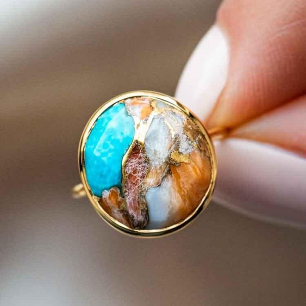 Natural stacked turquoise agate Ring