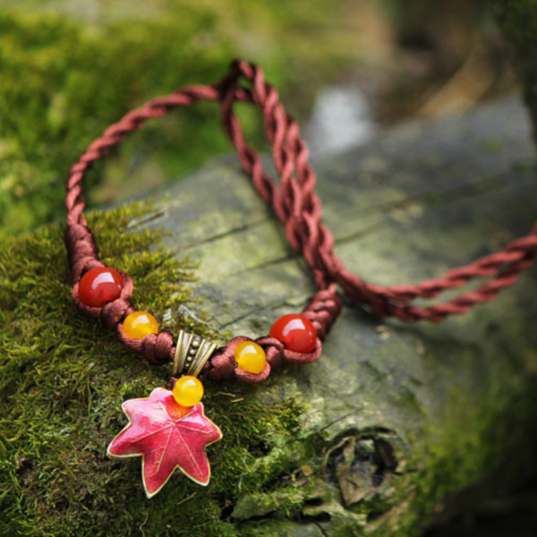 Maple Leaf ? Agate Woven Necklace