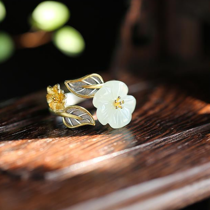White Jade Plum Blossom Ring
