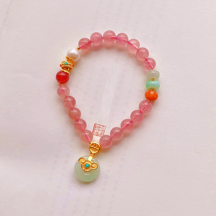Lucky clasp • Pink crystal jade bracelet