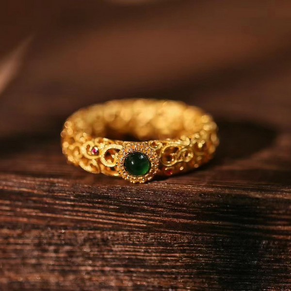 Faith • Natural Emerald Jade stone Openwork ring