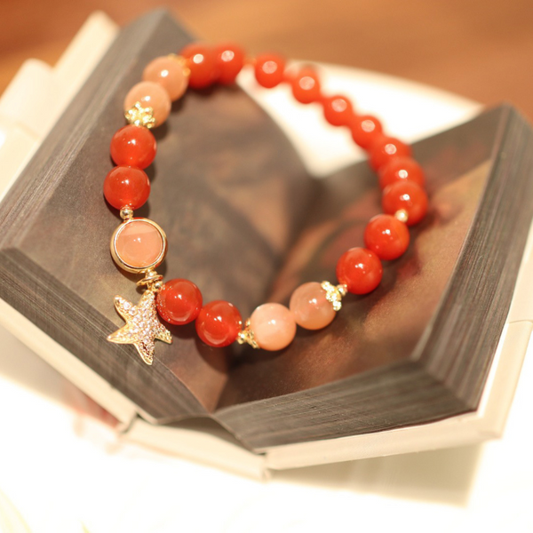 Natural Sun Stone & Red Agate Bracelet
