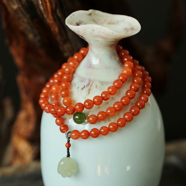 Natural Red Agate & Emerald Jade Stone Rosary Bracelet