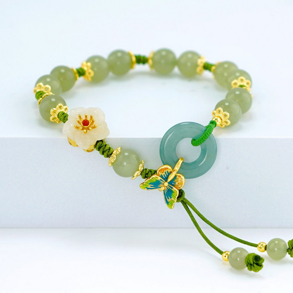 Protection • Butterfly Natural Emerald Jade stone bracelet
