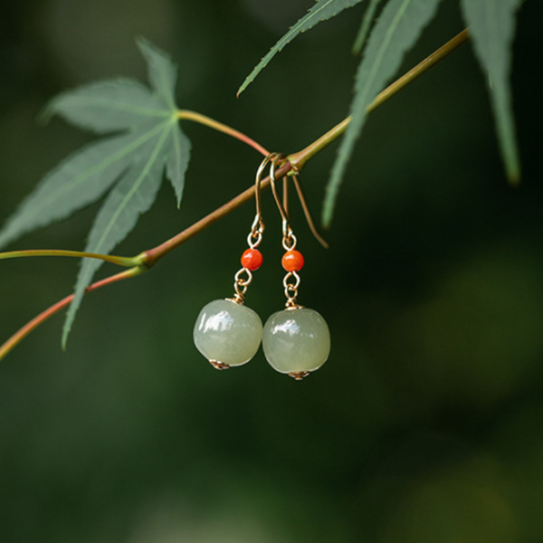 Wealth & Abundance • Natural Emerald Jade stone earrings