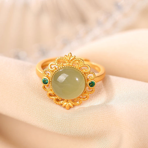 Natural Openwork Carved Emerald Jade stone Ring