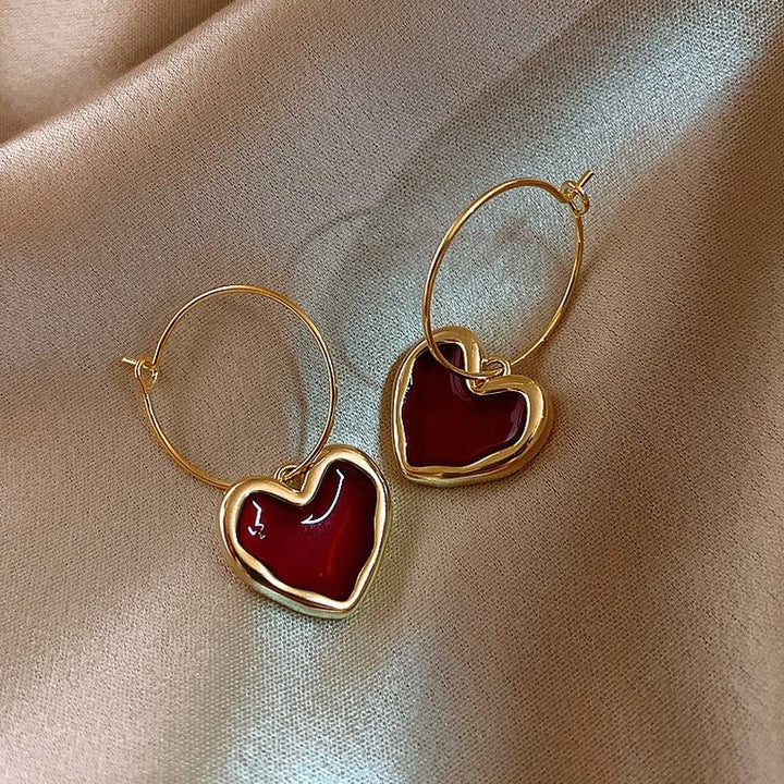 Red Heart Pendant Earrings Deegnt