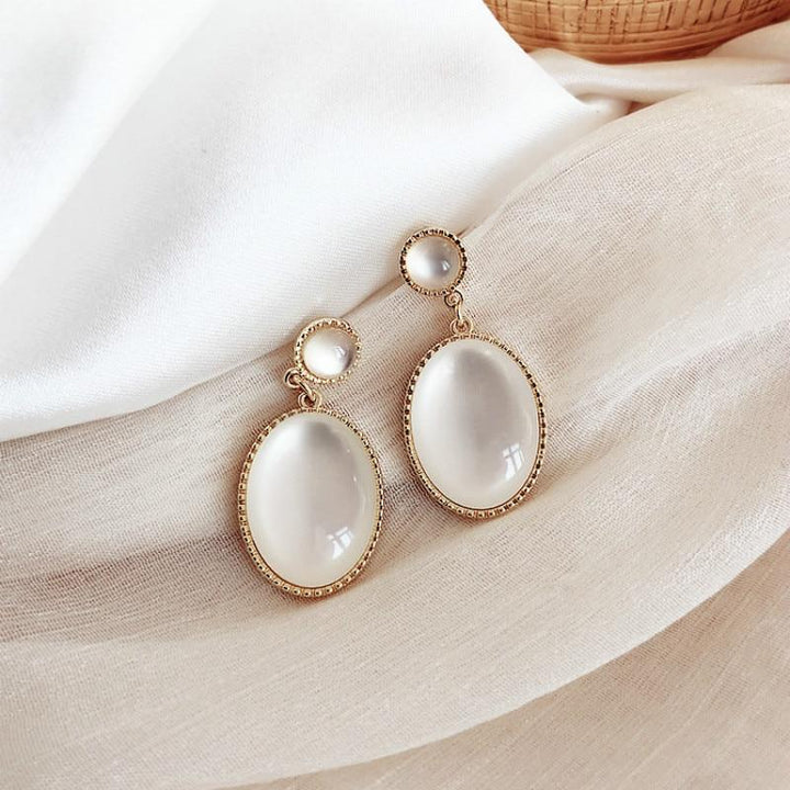 White Stone Drop Earrings