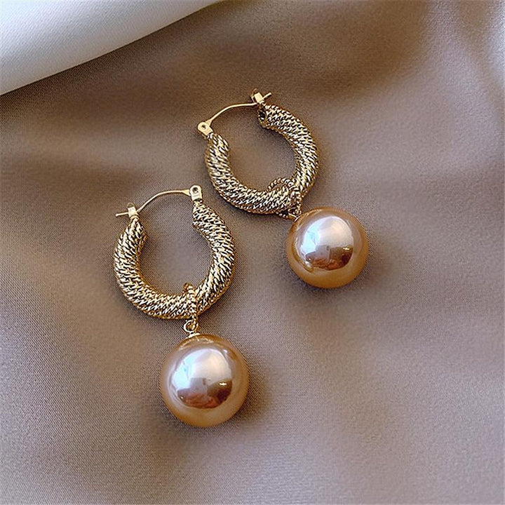 Gold & Pearl Drop Hoop Earrings Deegnt