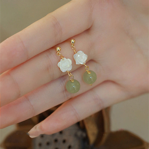Rose • Natural Emerald Jade stone Earrings
