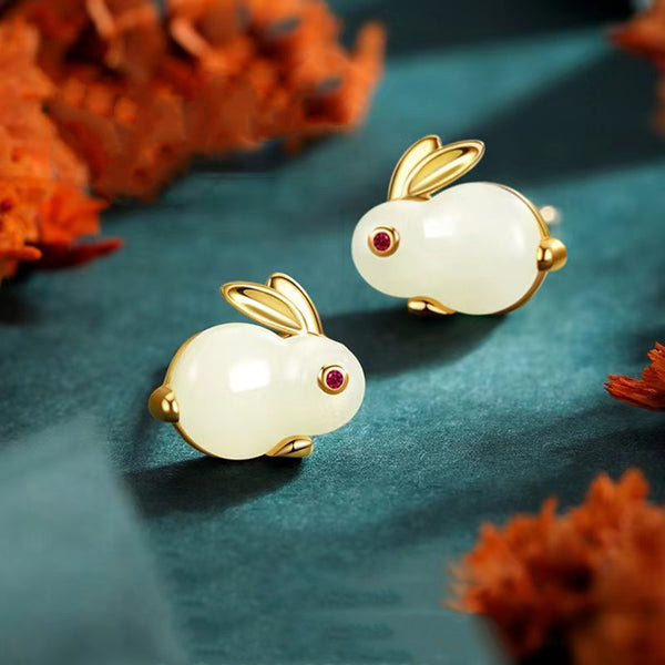 Little White Rabbit • Emerald Jade stone Earrings