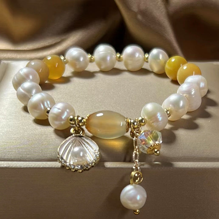 Fritillaria ? Natural pearl and agate bracelet