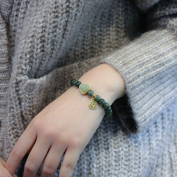 Maitreya Buddha • Natural Emerald Jade stone Bracelet