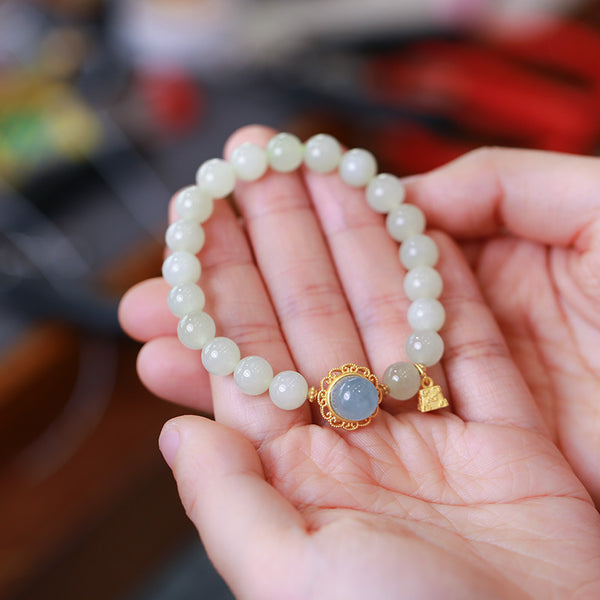 Natural Emerald Jade stone & aquamarine bracelet