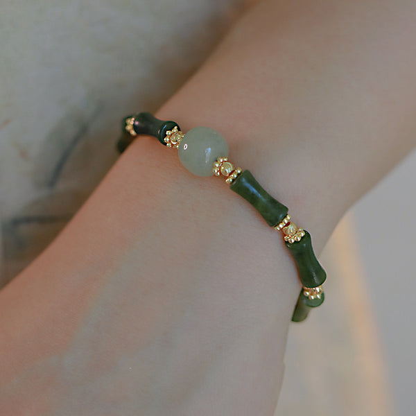 Natural Emerald Jade stone Bamboo Bracelet