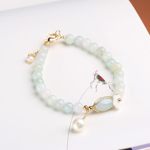 Natural emerald Jade stone pearl bracelet