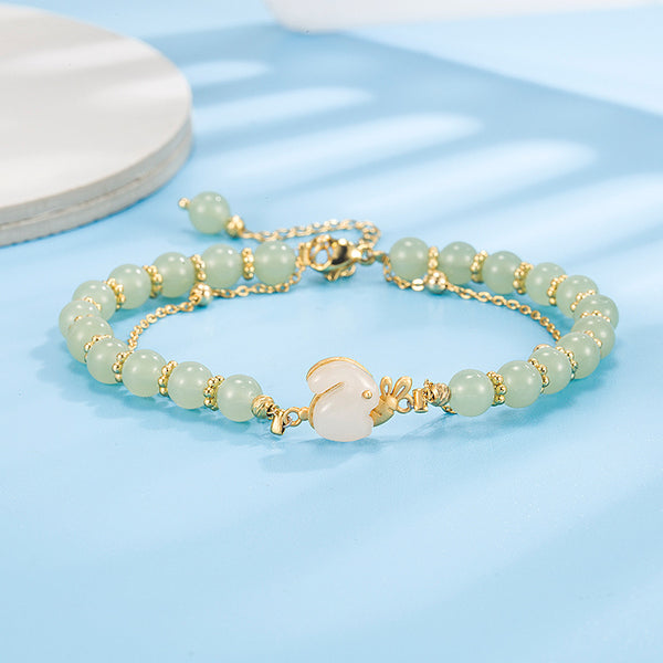little white rabbit Emerald Jade stone bracelet