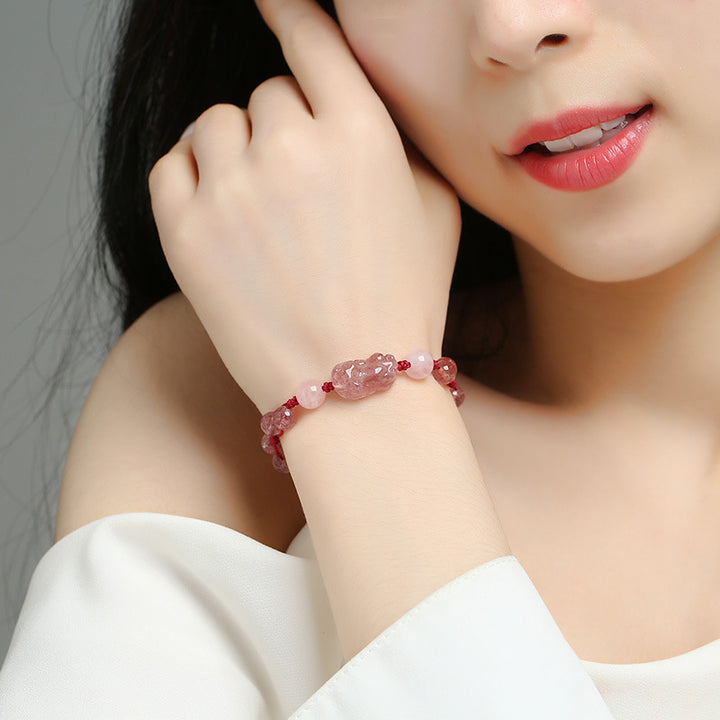 Strawberry Crystal • Braided Bracelet