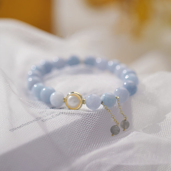 Natural Aquamarine & Mother-of-Pearl Bracelet