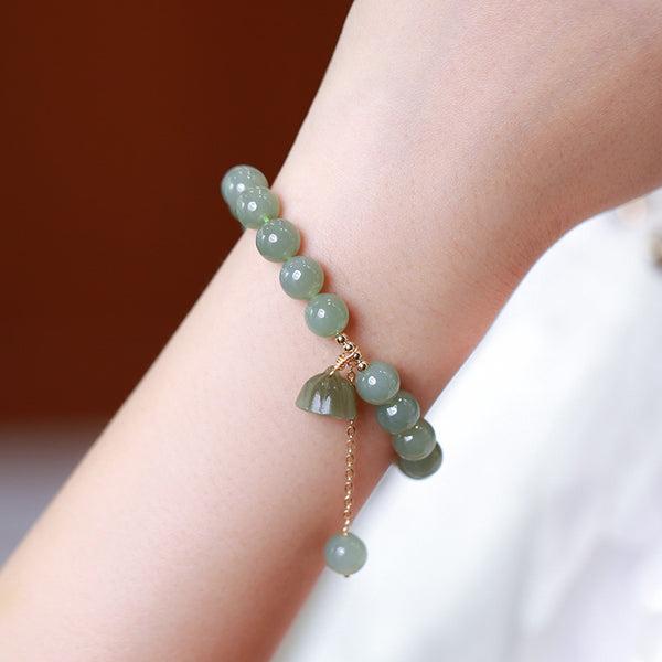 Fortune lotus • Natural Emerald Jade stone Bracelet