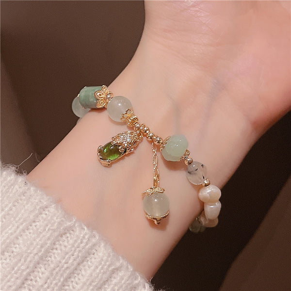 Piyao • Emerald Jade stone & Pearl Bracelet