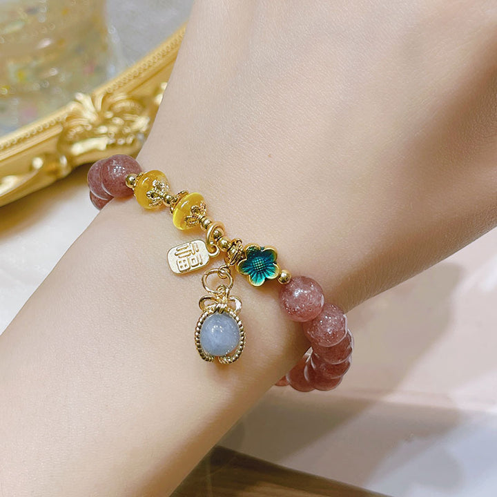 Sun flowers • Strawberry Crystal & Agate Bracelet