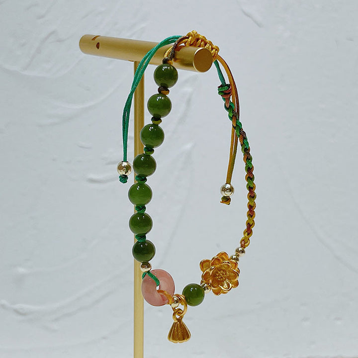 Lotus flower • Braided rope Emerald Jade stone Bracelet